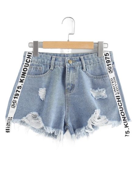 

distressed letter print denim shorts q7ck#, White;black