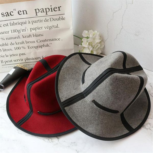 

2018 new korean style autumn women flat jazz hat fashion wool felt foldable panama fedora caps winter hats265v, Blue;gray