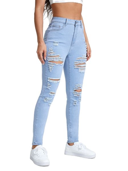 

high waist ripped skinny jeans 32qy#, Blue