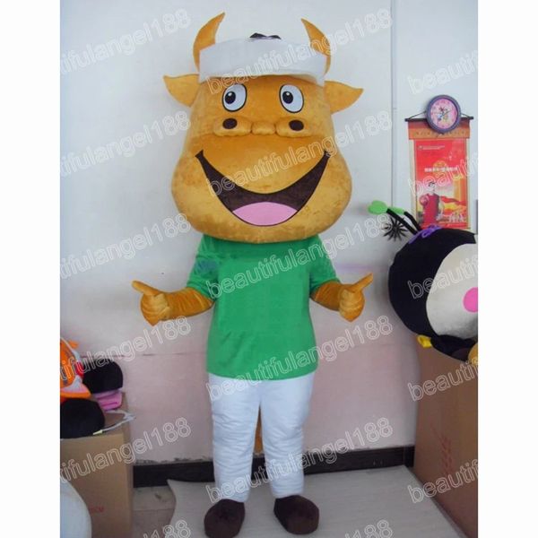 Costume della mascotte della mucca dalla testa grande di Halloween Personaggio dei cartoni animati di peluche di alta qualità Personaggio a tema Natale Carnevale Adulti Festa di compleanno Vestito operato