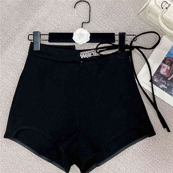 

premium summer arrivals rhinetone lace up bandage high waist black slim shorts women gf705, White;black