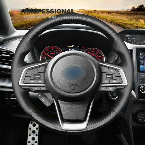 

super soft black leather carbon fiber steering wheel cover for forester ascent
