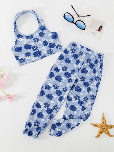 

toddler girls floral print halter & sweatpants she, White