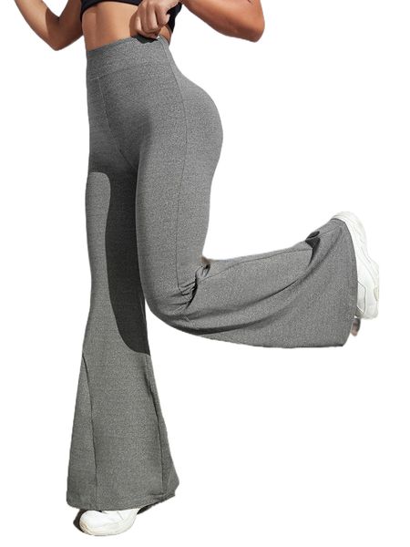 

breathable solid flare leg sports pants c8x9#, Gray