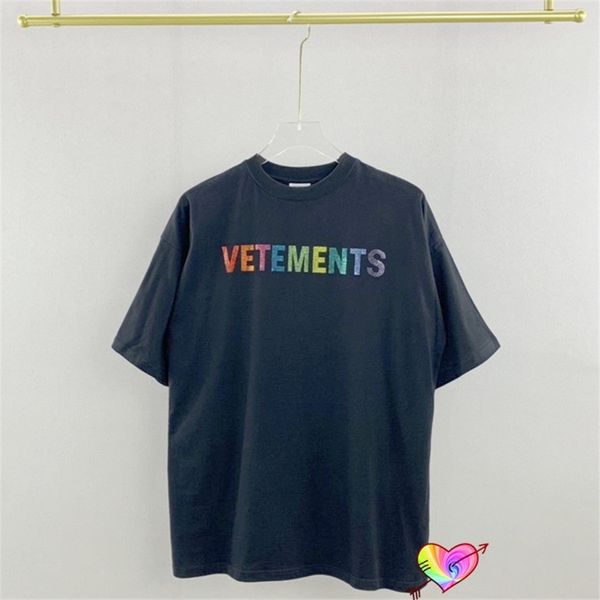 T-shirt con strass Vetements nera Uomo Donna 1 1 T-shirt di alta qualità Colore Top leggermente oversize 220628