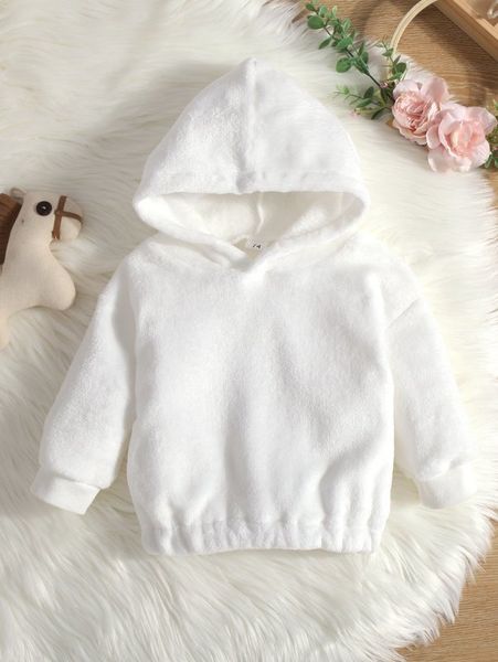 

baby drop shoulder flannel hoodie she, Black