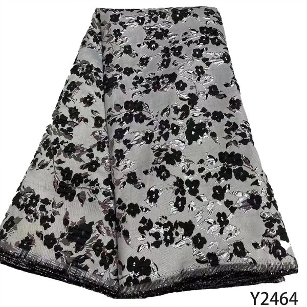 

2022 latest floral brocade fabric jacquard lace cloth nigerian damask organza mesh material french tulle net for sewing y2464, Black;white