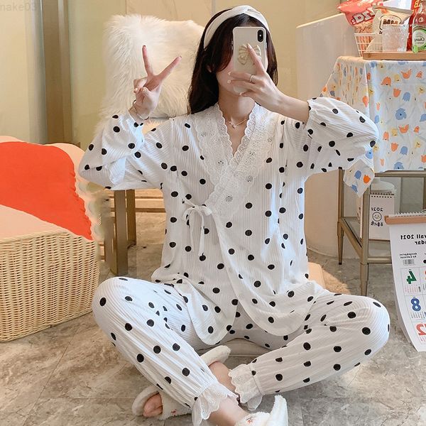 

sleep lounge maternity clothing pajamas for spring autumn 100 cotton p j220823, White