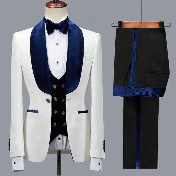 Herrenanzüge Blazer JELTOIN Blumenjacke Herrenanzug Slim Fit Hochzeit Smoking Marineblau Samt Revers Bräutigam Party Kostüm Homme Mann Blazer