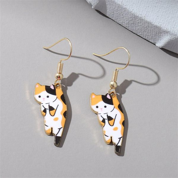

fashion cute kitten charm cartoon girl sweet and fresh texture earrings pendientes pendientes colgantes ab956, Golden
