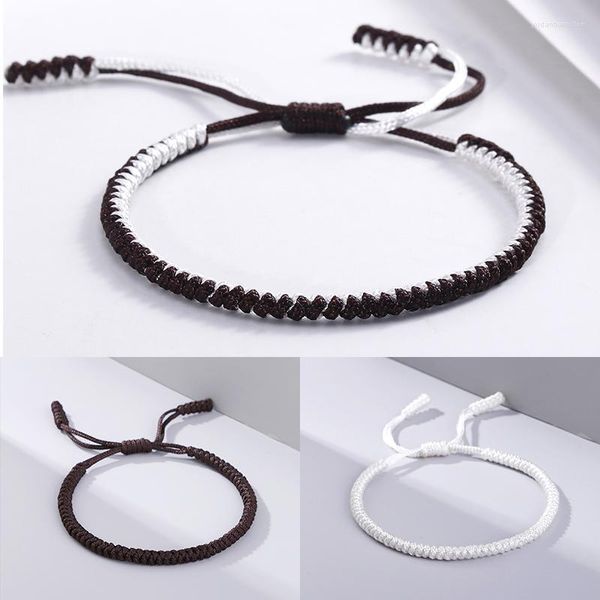 Charm tibetisch-buddhistisches geflochtenes Armband für Damen und Herren, schwarzer Kaffee, weißer Faden, handgefertigte Armbänder, verstellbarer Schmuck, Freunde, Geschenk, Gliederkette