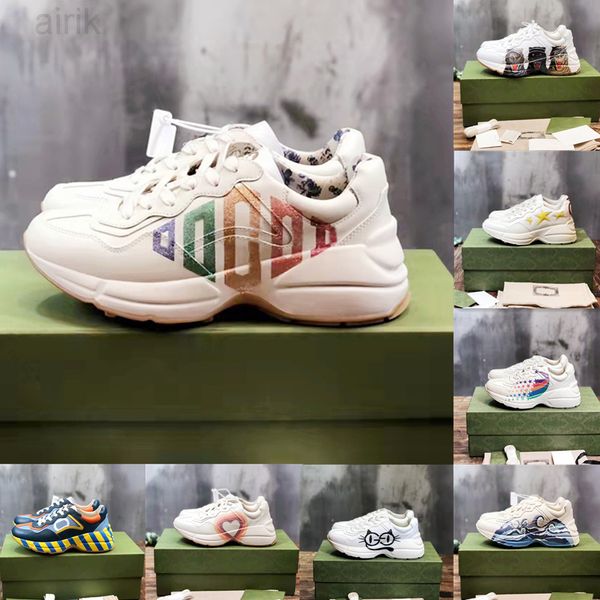 

luxury brand designer rhyton sports shoes classic print graffiti thick soled old dad shoes fashion men women leisure platform basketball, Black