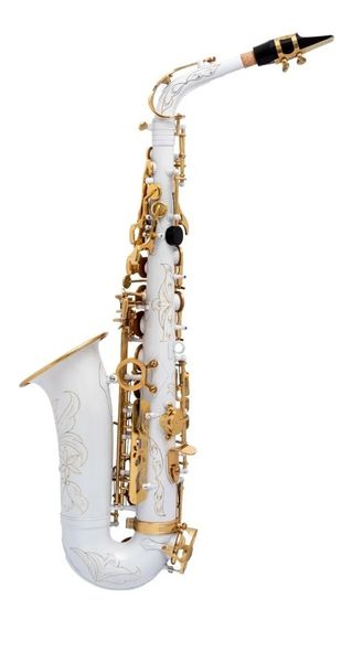 

eb white lacquered brass alto saxophone with golden with high f# key foldable bass key