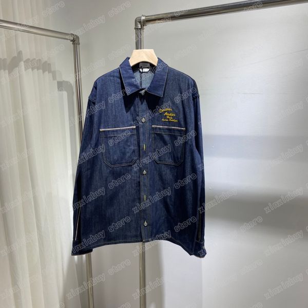 

22ss men women designers jackets denim coat letters jacquard embroidery lapel neck paris streetwear black blue m-2xl, Black;brown