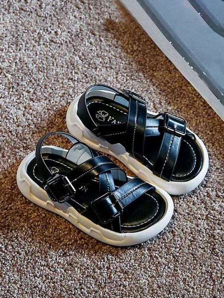 

boys buckle decor flat sandals she, Black;red