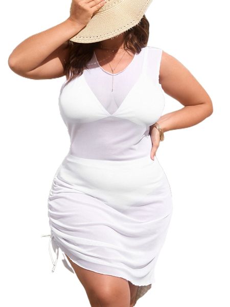 

plus drawstring sheer cover up f5lt#, Black