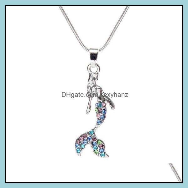 

pendant necklaces pendants jewelry fashion sier plated diamante crystal mermaid necklace for women lady drop delivery 2021 0d1zu, Silver