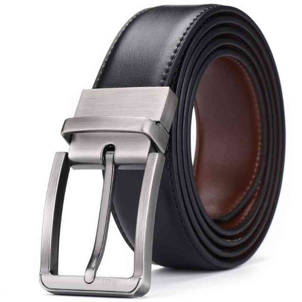 

split genuine leather belt for men cinturon double sid black and brown busins fashion waist belt for malex83z, Black;brown