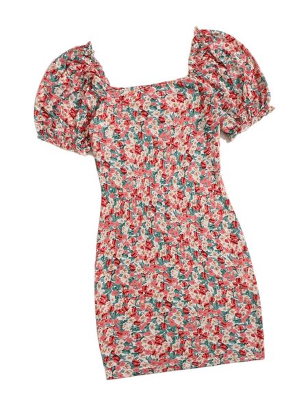 

plus allover floral print frill trim puff sleeve dress 17gh#, Black