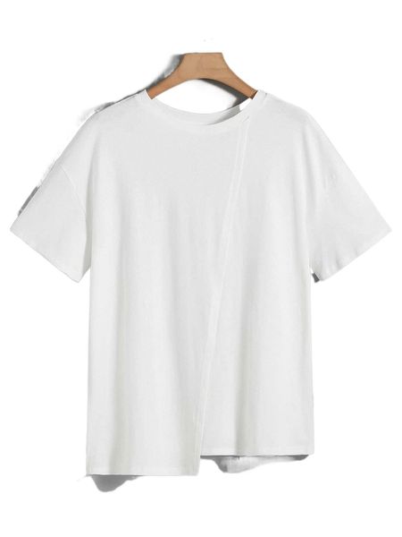 

men drop shoulder wrap asymmetrical hem tee s0uu#, White;black