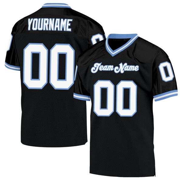 

custom black white-light blue mesh authentic throwback football jersey, Gray;blue