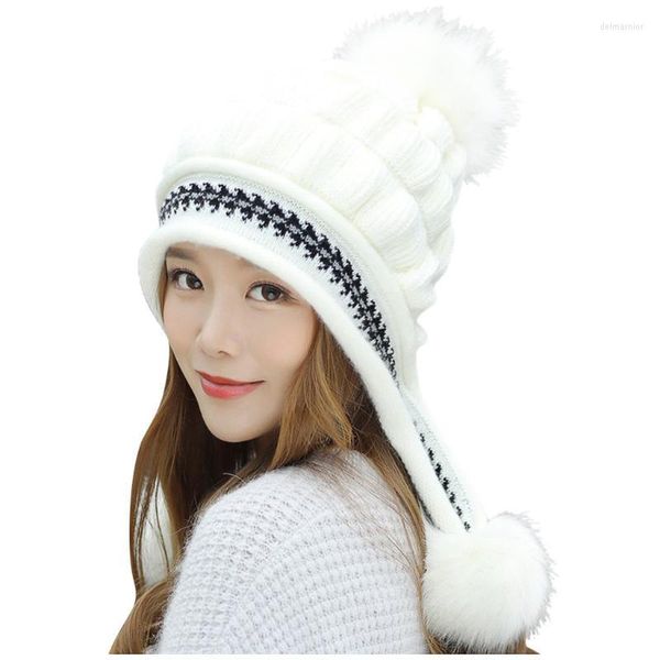 Beanie/Skull Caps Cold Winter Women Knitting Ushanka Hat Berretti Snow Girls Thick Warm Ear Protector Bomber Cappelli di pelliccia Skullies Patchwork Y De