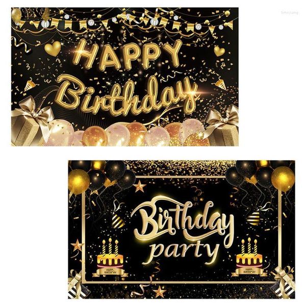 Decoração de festa Feliz Aniversário Banner Banner Supplies Black Gold Poster para Anniparty