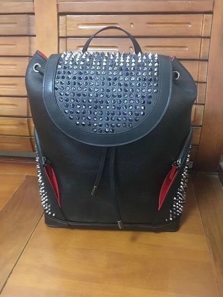 

women men school bags genuine leatherbackpack r boys girls handbags lamb skin spike bag crystal spins red bottom color big size packbag
