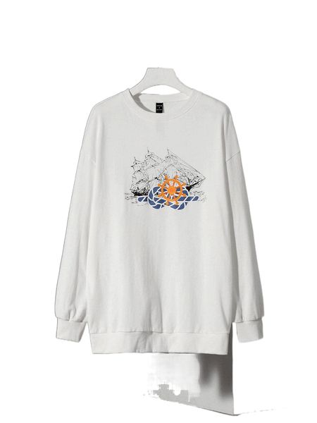 

x mikaeldesign graphic pattern drop shoulder sweatshirt a16f#, Black