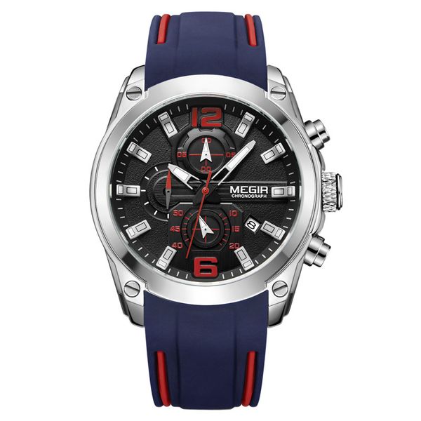 

megir watches multi-function timing calendar sports men's watch 2063 gift, Slivery;brown