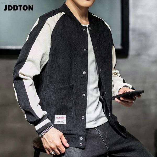 

jddton new men's standing collor jackets patchwork baseball uniform man casual windbreaker loose hip hop fashion male coat je303 t22071, Black;brown