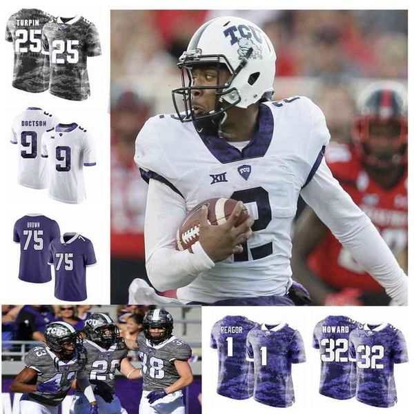 Seltene benutzerdefinierte TCU Horned Frogs College-Football-Trikots Taye Barber Jersey 6 Darius Anderson Justin Rogers Sewo Olonilua Alex Delton genäht