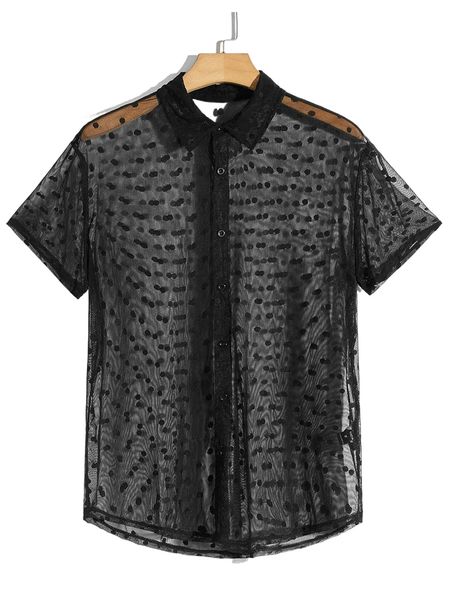 

men dot pattern sheer mesh shirt 58yf#, White;black