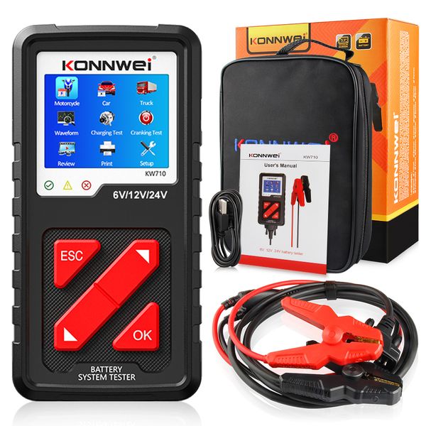 

new konnwei kw710 motorcycle car truck battery tester 6v 12v 24v battery analyzer 2000 cca charging cranking test tools for the car fast-shi