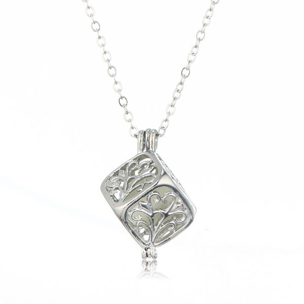 

fashion designers cross-border accessories selling hollow out square lucky tree luminous beads elegant necklace rubiks cube glowing diy p bo, Silver