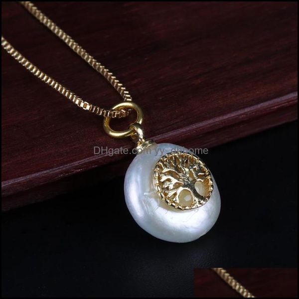 Charcadores colares pingentes j￳ias pequenas ￡rvore de vida charme natural moeda de ￡gua doce p￩rola pingente pingente de pendente de ouro para mulheres