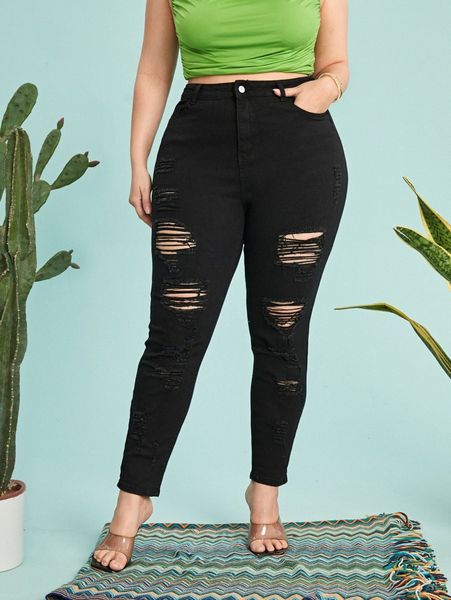 

plus high waist ripped skinny jeans q5yq#, Blue