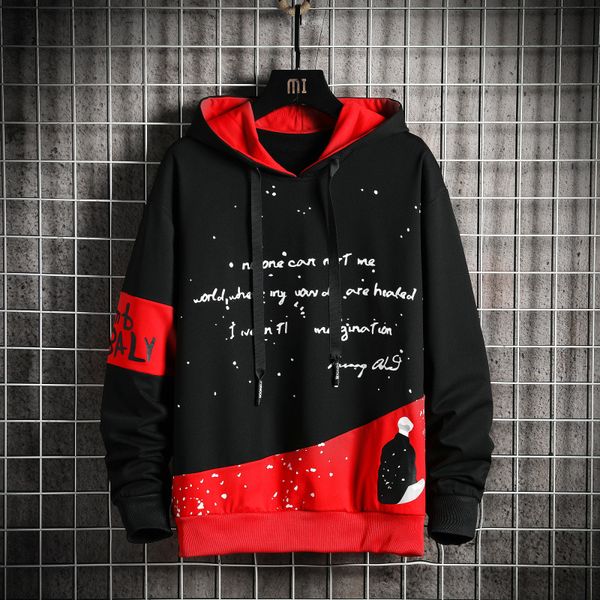 

streetwear men hoodie 2022 new letter print hoody men patchwork hip hop hoodies high street fashion men l220730, Black