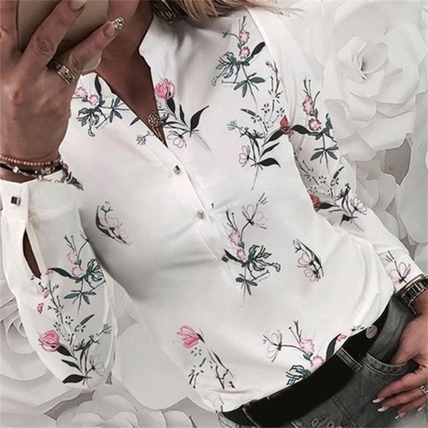 

women's shirts floral blouses long sleeve shirts women camisas female printing button women's spring autumn slim blusas 220419, White