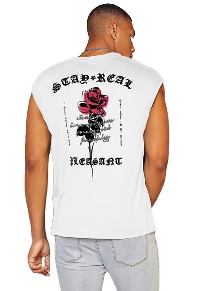 

men floral & slogan graphic tank 137a#, White;black