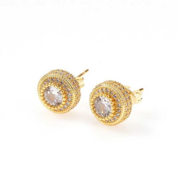 

hip hop earrings luxury bling zircon stud earrings jewelry trendy fashion gold silver color geometric circle men women earrings 3479 q2, Golden;silver