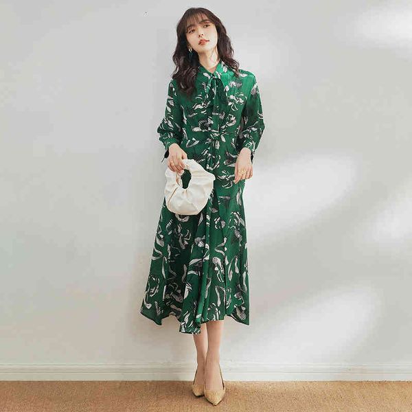

silk spring and summer emerald dress women's design mulberry medium skirt, Black;gray