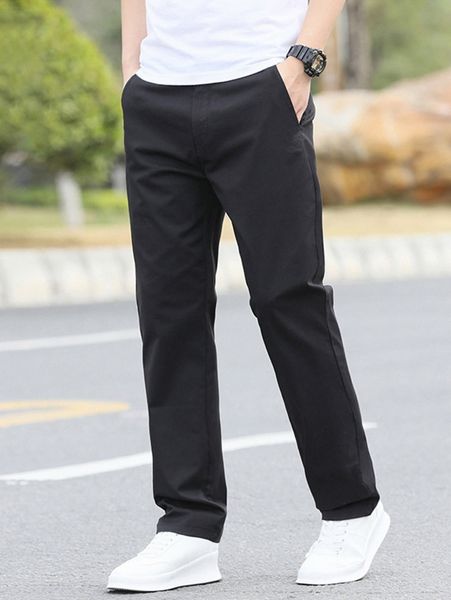 

men solid straight leg pants c5xp#, Black