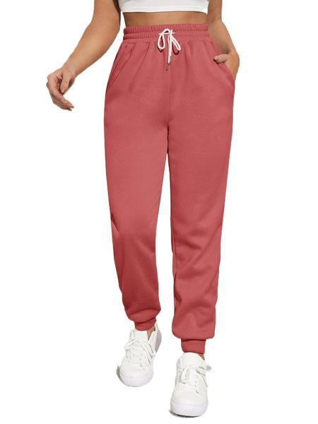 

solid drawstring waist slant pocket sweatpants d1ov#, Black;white