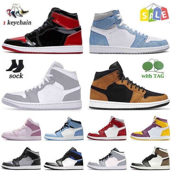 

jumpman fashion patent bred 1s outdoor shoes 1 high og hyper royal mid linen wheat mens women designer sports university blue unc a