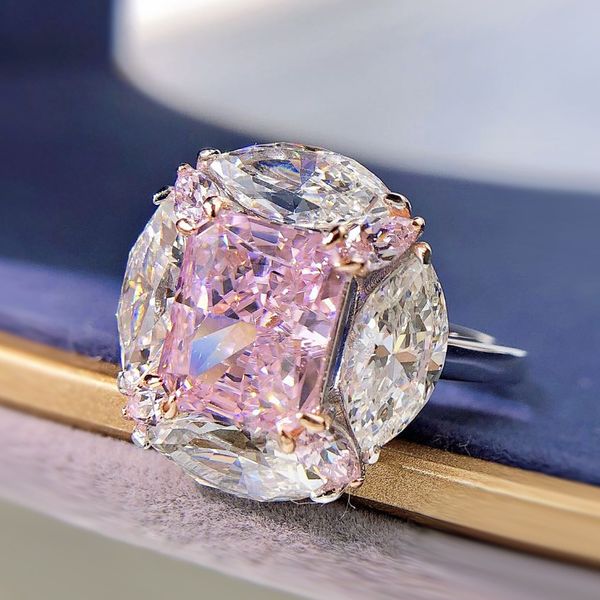 

with side stones advanced bubble gum diamond ring niche light luxury pink ring female index finger opening flash, Silver