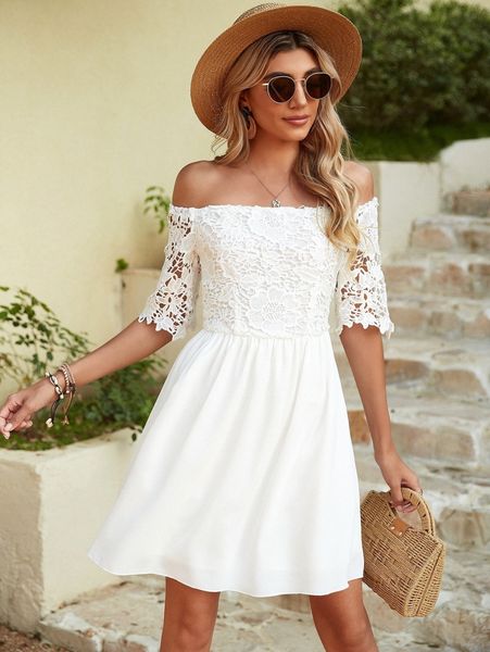 

off shoulder guipure lace bodice dress k4xv#, Black;gray