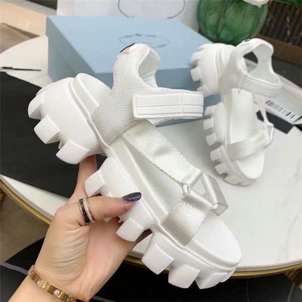 

women sandals cloudbust real leather black white summer slippers increase pradas platform sandal thunder thick bottom heels rubber flip flop