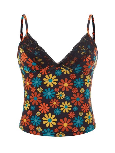 

x mine eyes floral print contrast lace cami o5wf#, White