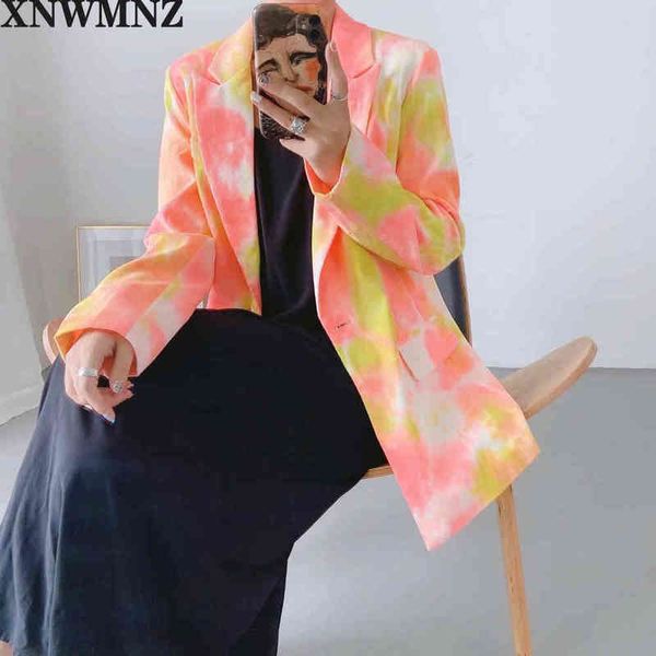 

xnwmnz blazer women england style office tiedyed printing single button casual feminino za s and jackets 210513, White;black